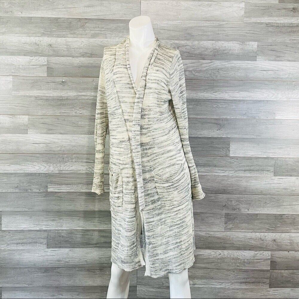 Michael Stars Cardigan Sweater Open Front Cream Striped Size Medium Womens Knit